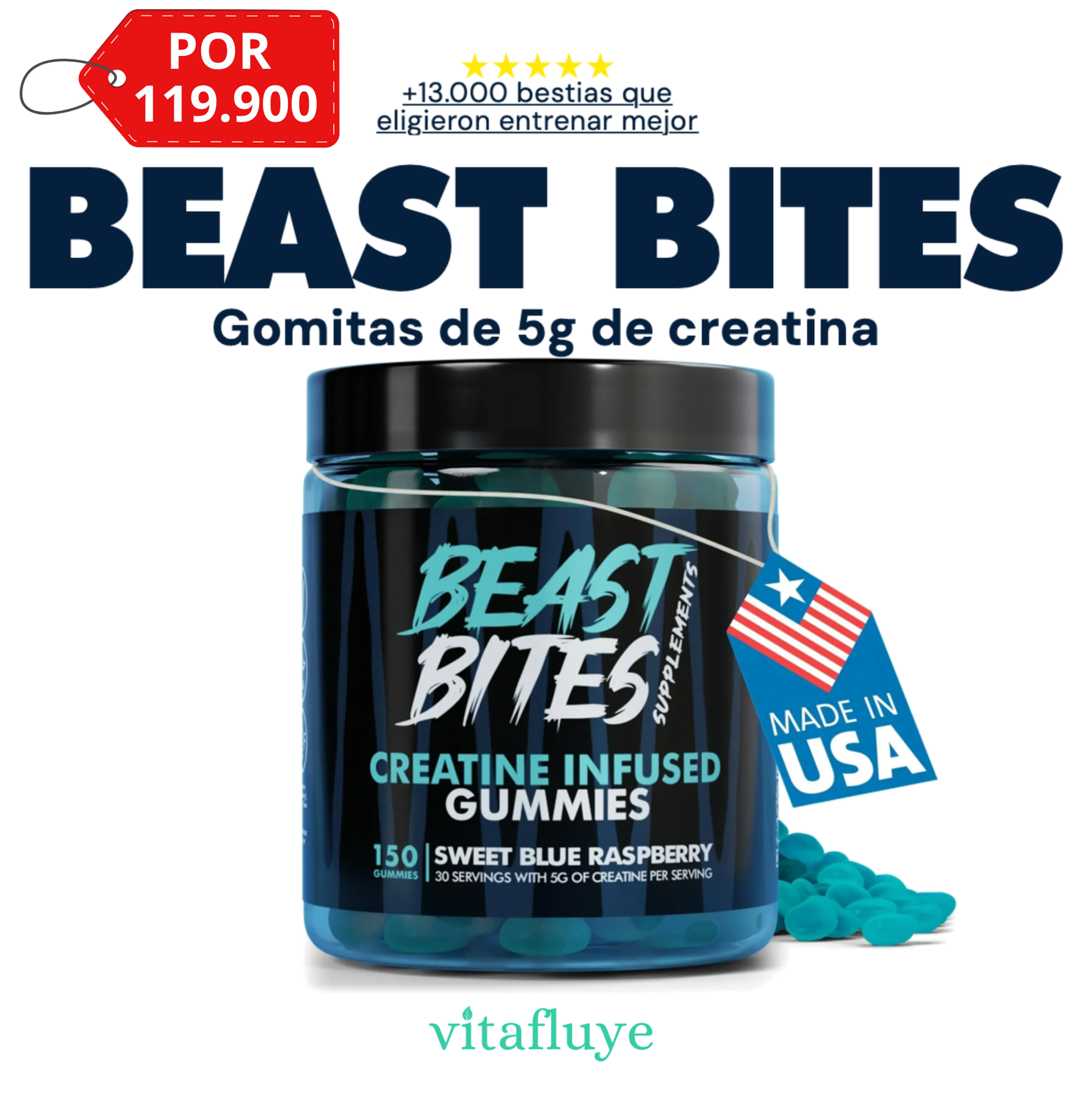 🦁 Beast Bite – Gomas de Creatina Originales (120 unidades)